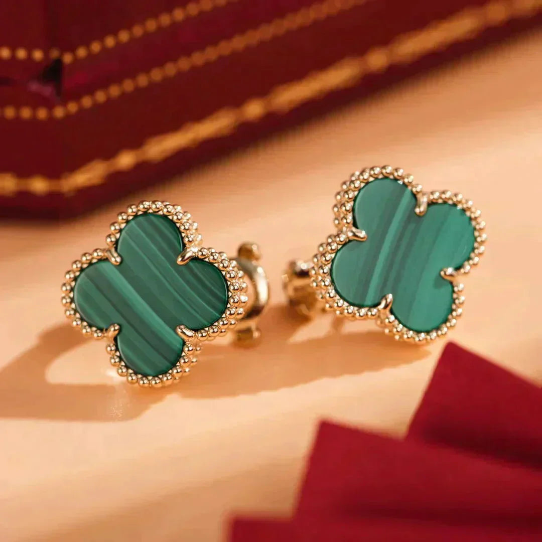 [Kincade Jewelrys]CLOVER MEDIUM 1 MOTIFS MALACHITE  EARRINGS