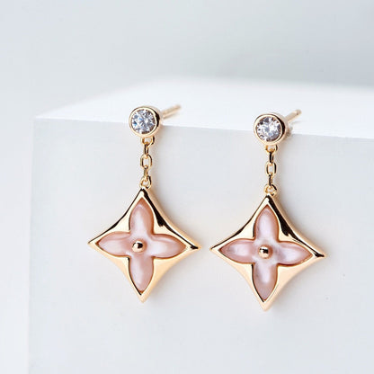 [Kincade Jewelrys]DOUBLE STAR PINK GOLD MOP DROP EARRINGS