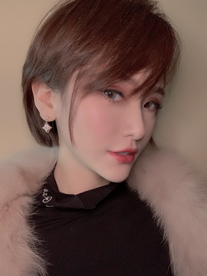 [Kincade Jewelrys]DOUBLE STAR PINK GOLD MOP DROP EARRINGS