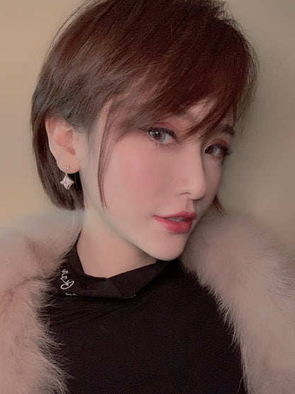 [Kincade Jewelrys]DOUBLE STAR PINK GOLD MOP DROP EARRINGS