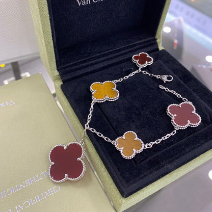 [Kincade Jewelrys]CLOVER 5 MOTIFS SIVLER CARNELIAN TIGER EYE BRACELET
