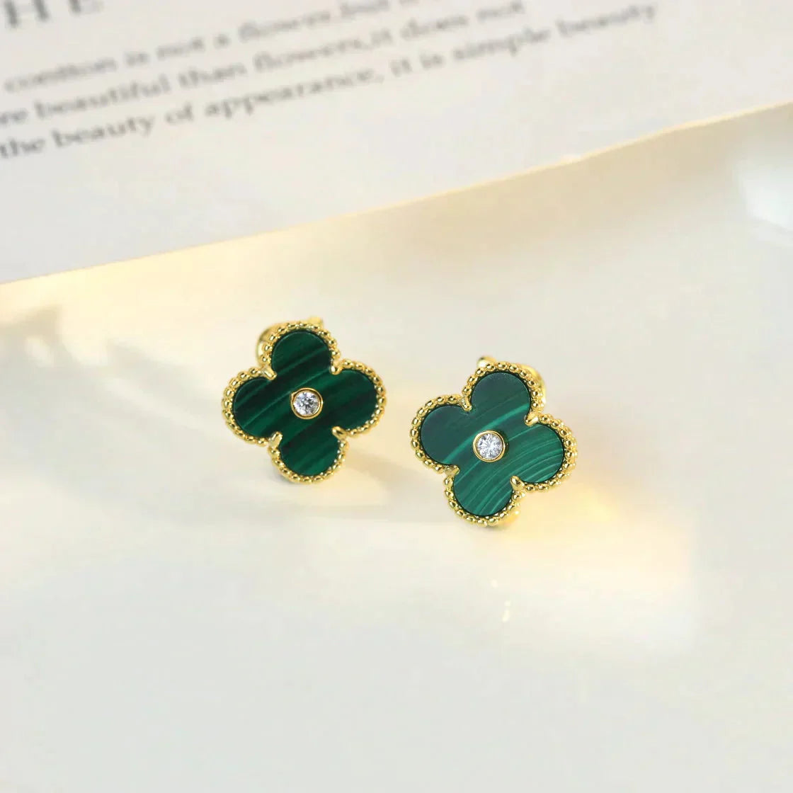 [Kincade Jewelrys]CLOVER MEDIUM 1 MOTIFS MALACHITE DIAMOND EARRINGS