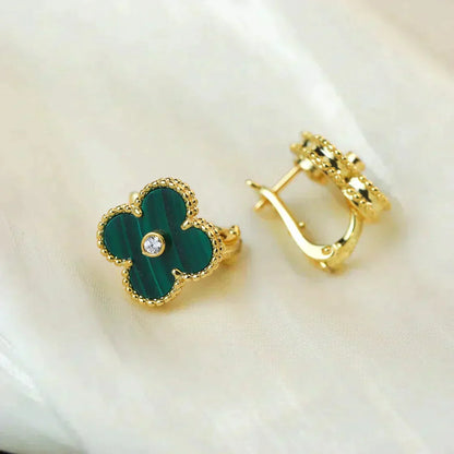 [Kincade Jewelrys]CLOVER MEDIUM 1 MOTIFS MALACHITE DIAMOND EARRINGS