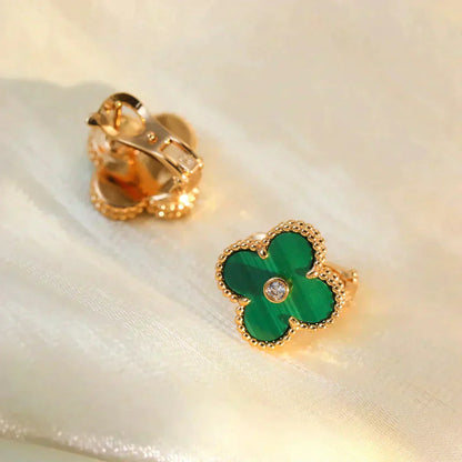 [Kincade Jewelrys]CLOVER MEDIUM 1 MOTIFS MALACHITE DIAMOND EARRINGS