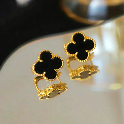 [Kincade Jewelrys]CLOVER MEDIUM 1 MOTIFS  ONYX STUD EARRINGS