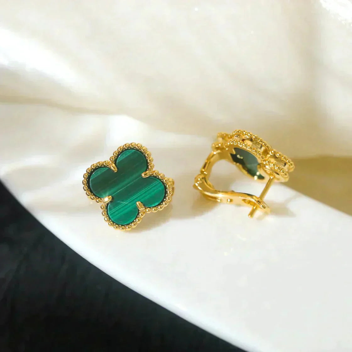 [Kincade Jewelrys]CLOVER MEDIUM 1 MOTIFS MALACHITE  EARRINGS
