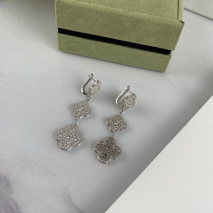 [Kincade Jewelrys]CLOVER 3 MOTIF DIAMOND SILVER DROP EARRINGS