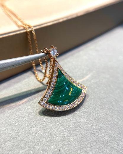 [Kincade Jewelrys]DREAM MALACHITE DIAMOND PAVED PINK GOLD NECKLACE