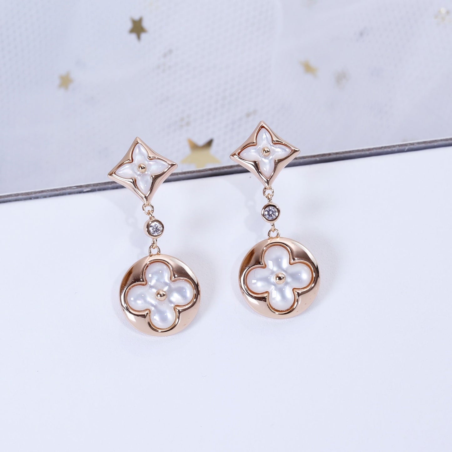 [Kincade Jewelrys]STAR AND SUN PINK GOLD MOP DROP EARRINGS