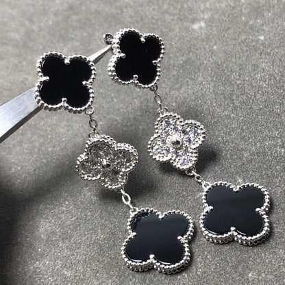[Kincade Jewelrys]CLOVER 3 MOTIF DIAMOND ONYX SILVER EARRINGS