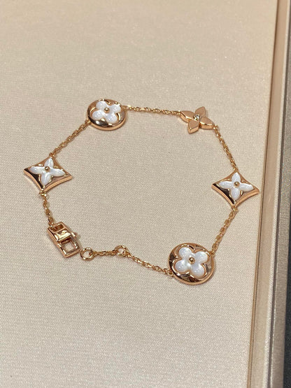[Kincade Jewelrys]STAR AND SUN 5 MOTIF MOP PINK GOLD BRACELET