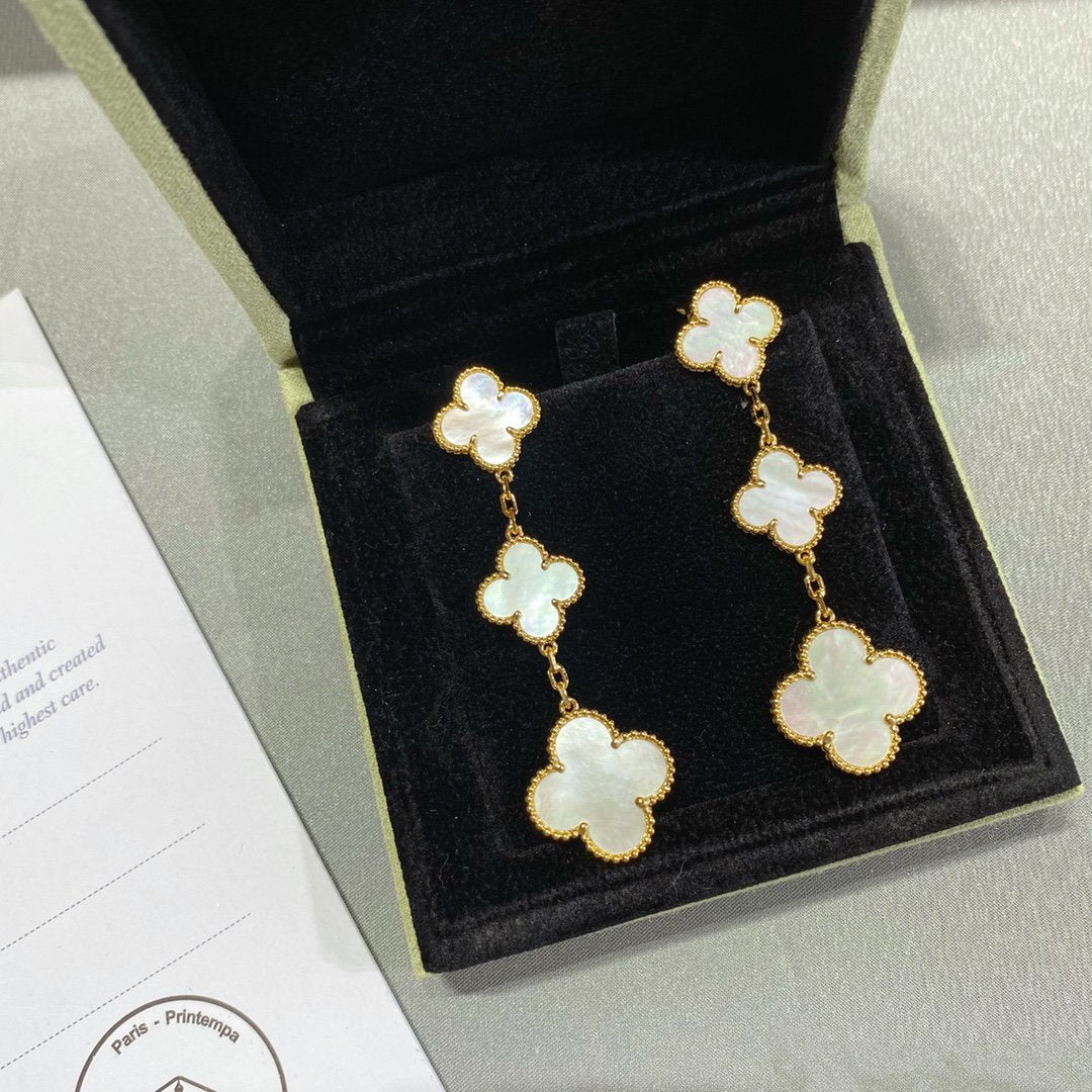 [Kincade Jewelrys]CLOVER MOP 3 MOTIFS GOLD EARRINGS