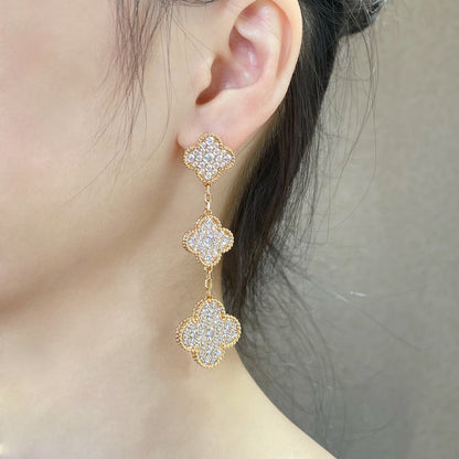 [Kincade Jewelrys]CLOVER 3 MOTIFS DIAMOND PAVED ROSE GOLD EARRINGS