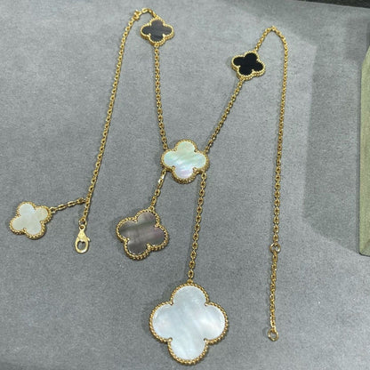 [Kincade Jewelrys]CLOVER 6 MOTIF MOP ONYX GOLD NECKLACE