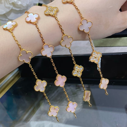 [Kincade Jewelrys]CLOVER 5 MOTIF DIAMOND PINK MOP PINK GOLD BRACELET