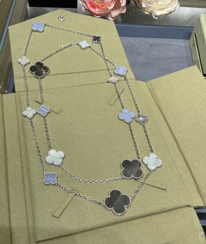 [Kincade Jewelrys]CLOVER 16 MOTIF CHALCEDONY MOP SILVER NECKLACE