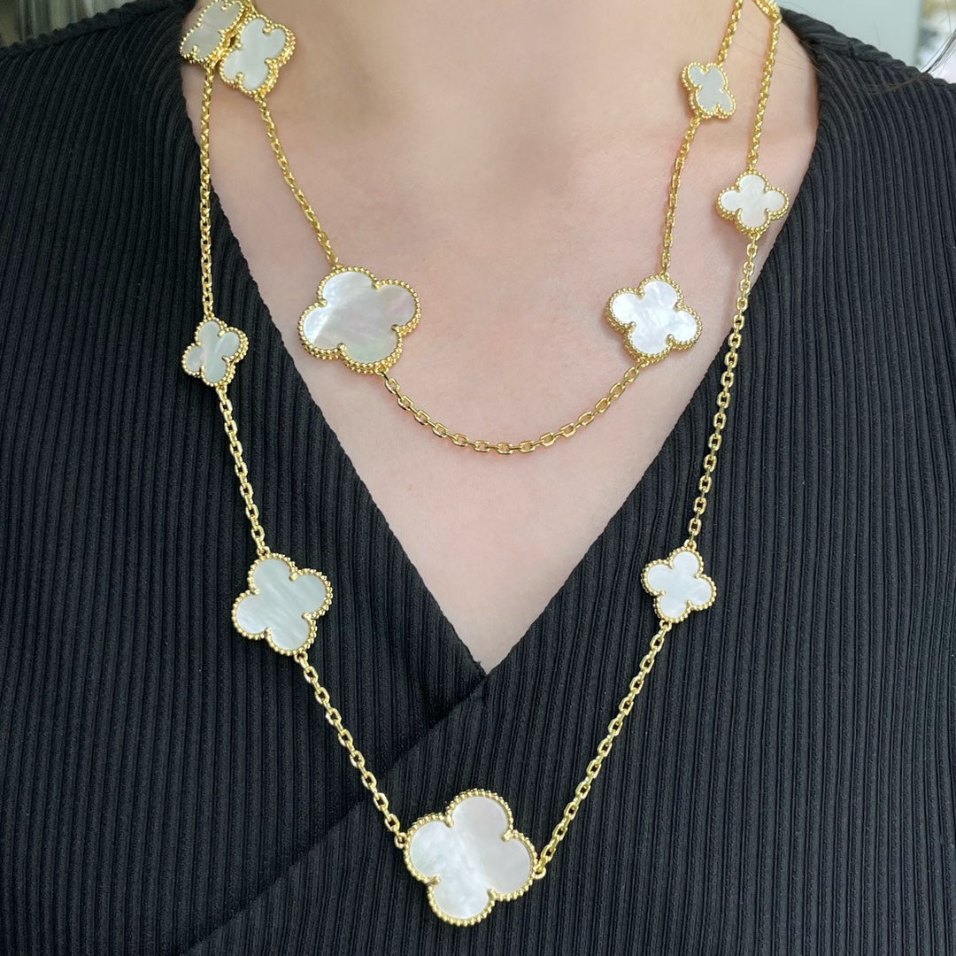 [Kincade Jewelrys]CLOVER 16 MOTIF WHITE MOP GOLD NECKLACE