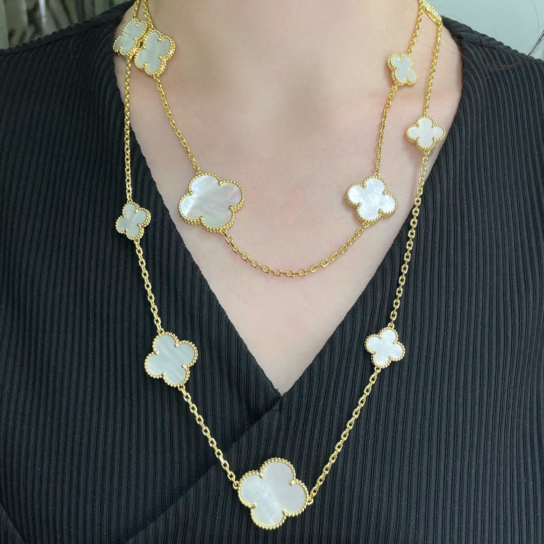 [Kincade Jewelrys]CLOVER 16 MOTIF WHITE MOP GOLD NECKLACE