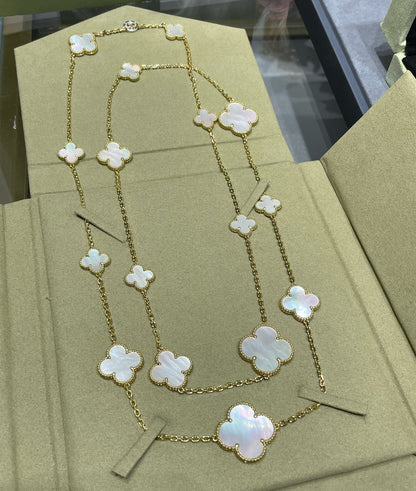 [Kincade Jewelrys]CLOVER 16 MOTIF WHITE MOP GOLD NECKLACE