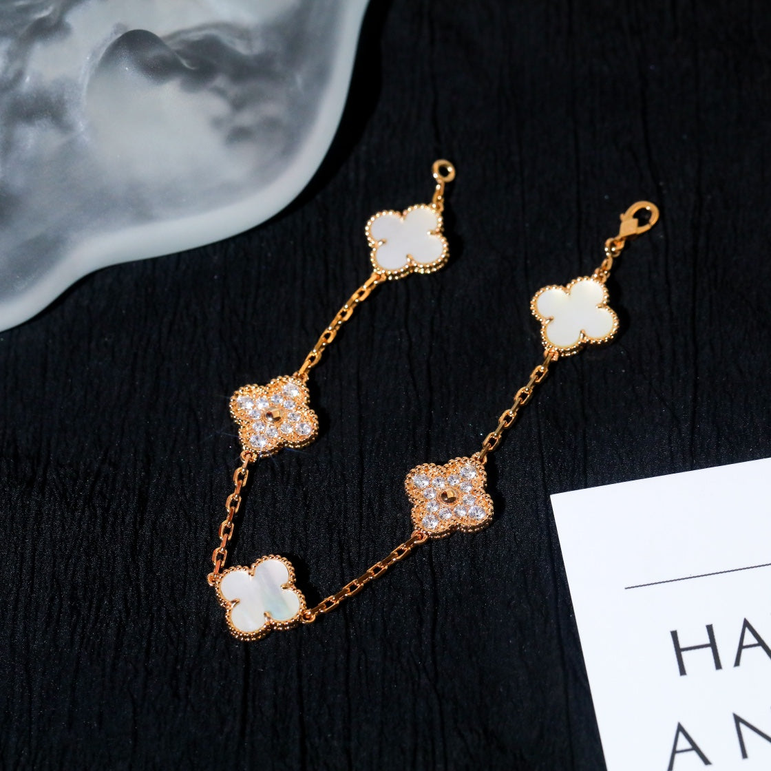 [Kincade Jewelrys]CLOVER BRACELET 5 MOTIF WHITE MOP DIAMOND