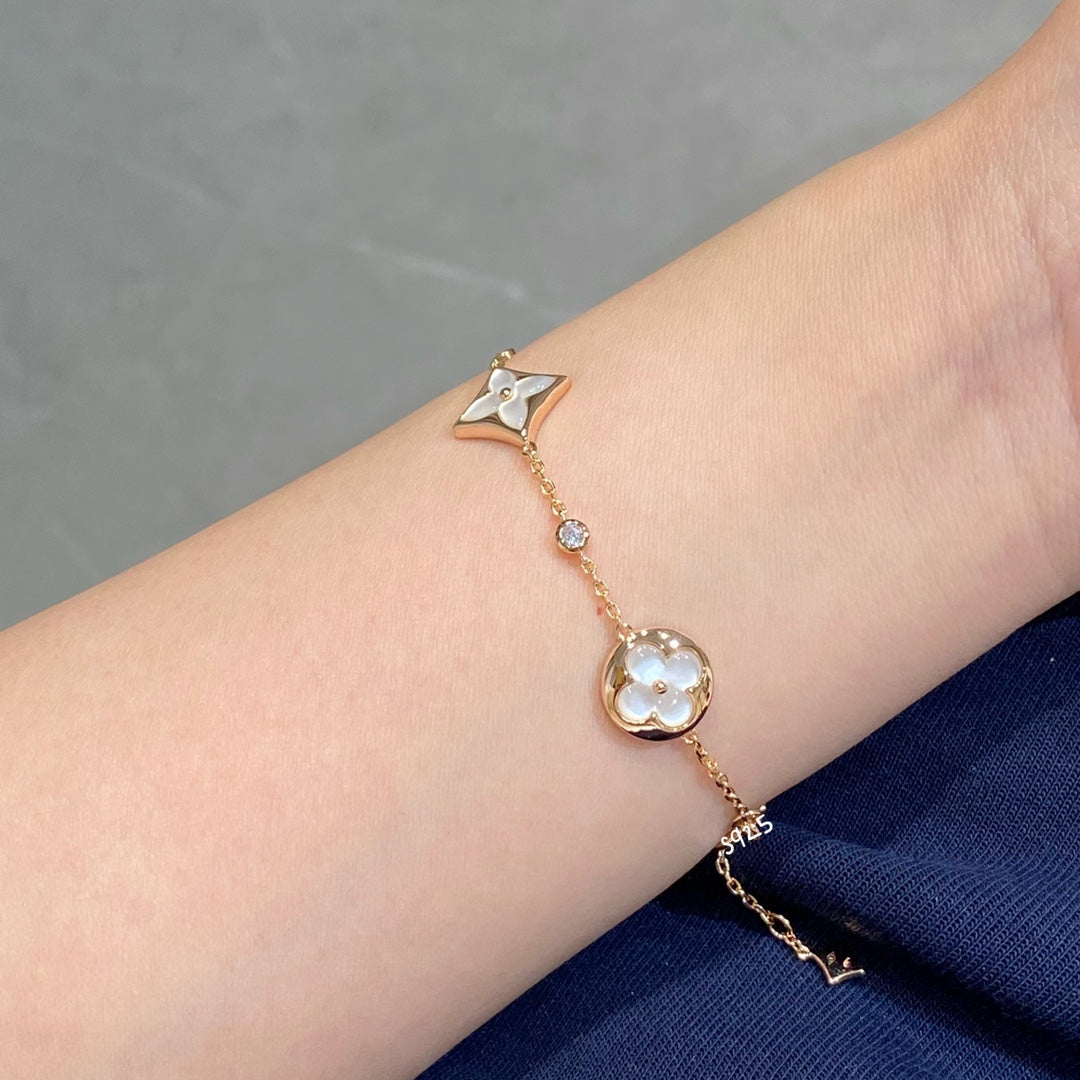 [Kincade Jewelrys]STAR AND SUN 4 MOTIF WHITE MOP PINK GOLD BRACELET