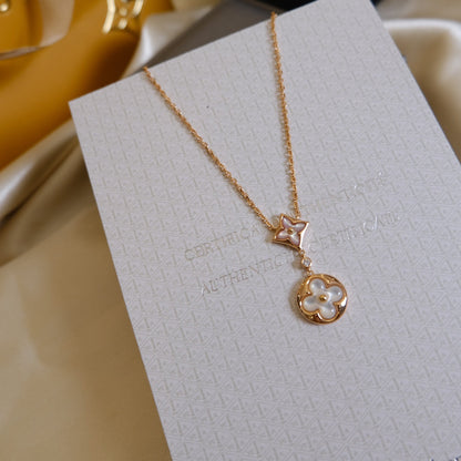 [Kincade Jewelrys]STAR AND SUN WHITE MOP 2 MOTIF PINK GOLD NECKLACE