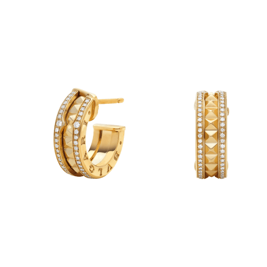[Kincade Jewelrys]ZERO 1 ROCK GOLD EARRINGS WITH STUDDED SPIRAL AND PAVED DIAMONDS