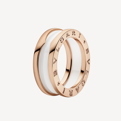 [Kincade Jewelrys]ZERO 1 TWO-BAND LOOPS AND WHITE CERAMIC SPIRAL PINK GOLD RING