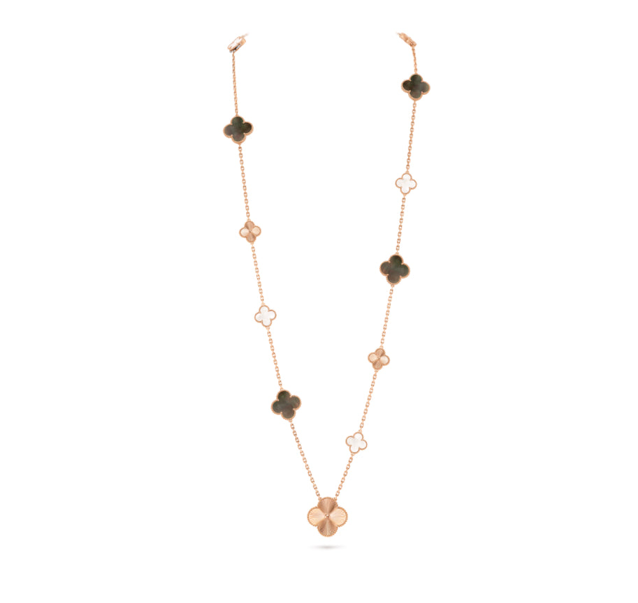 [Kincade Jewelrys]CLOVER 16 MOTIF GREY MOP GOLD NECKLACE