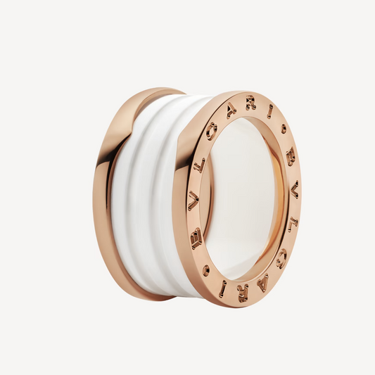 [Kincade Jewelrys]ZERO 1 FOUR-BAND LOOPS AND WHITE CERAMIC SPIRAL PINK GOLD RING