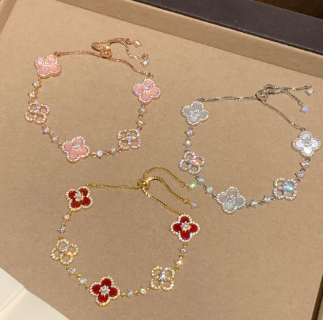 [Kincade Jewelrys]CLOVER 5 MOTIF PINK BLUE RED WHITE BRACELET