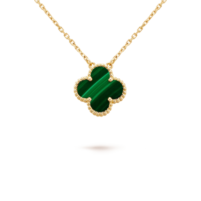[Kincade Jewelrys]CLOVER 15MM MALACHITE SINGLE FLOWER  NECKLACE