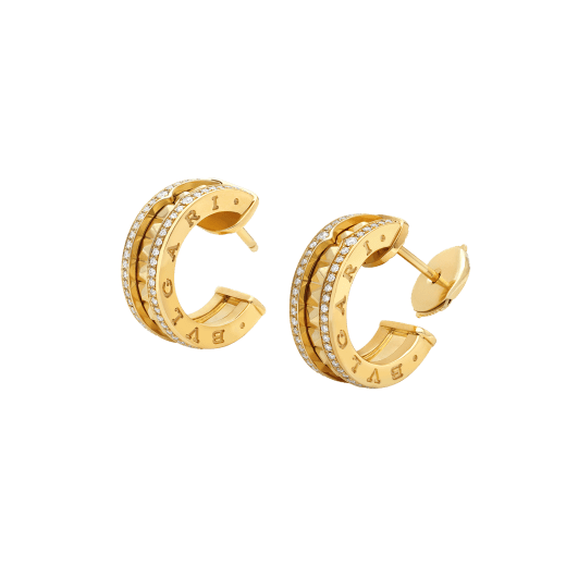 [Kincade Jewelrys]ZERO 1 ROCK GOLD EARRINGS WITH STUDDED SPIRAL AND PAVED DIAMONDS