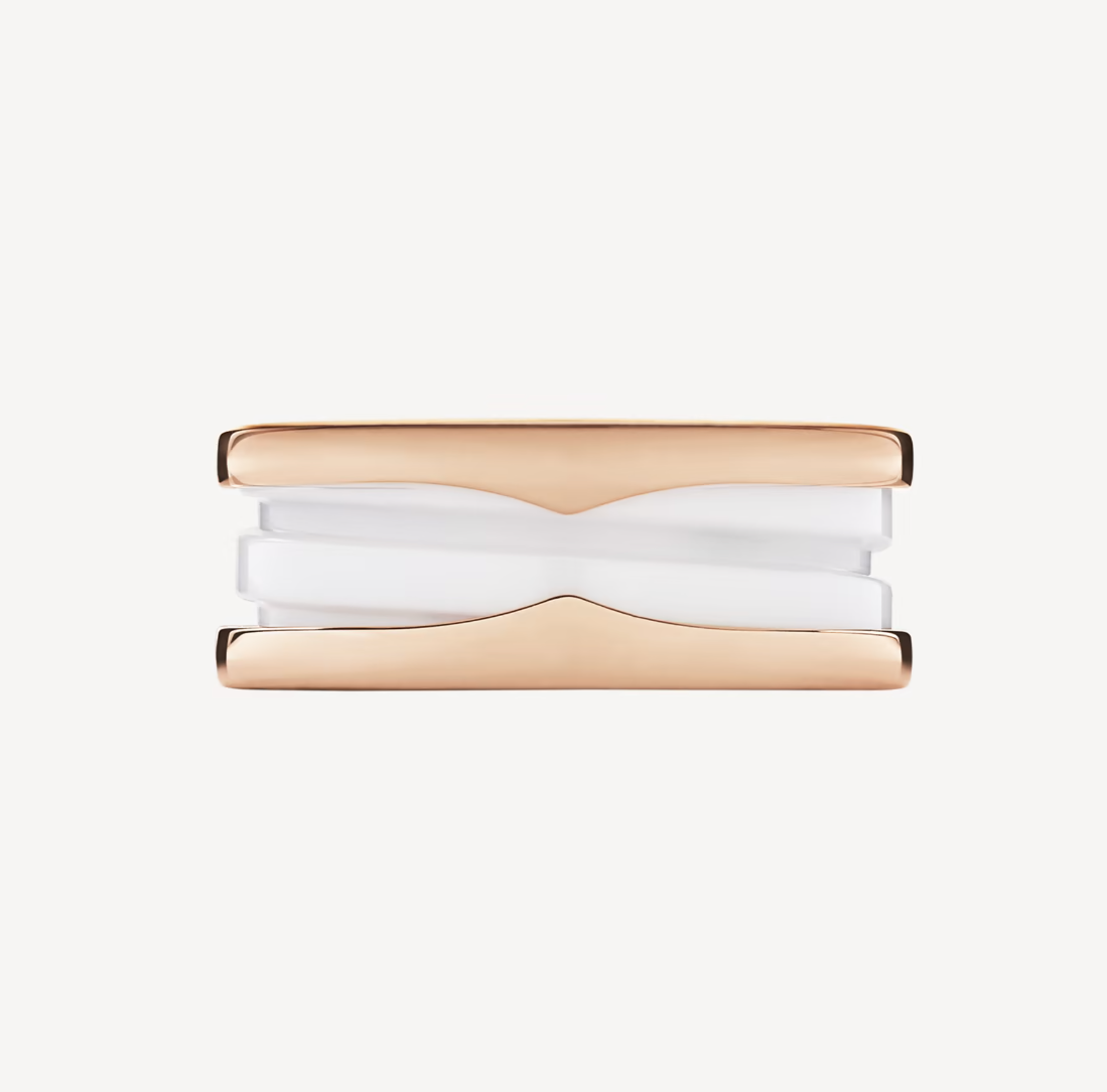 [Kincade Jewelrys]ZERO 1 TWO-BAND LOOPS AND WHITE CERAMIC SPIRAL PINK GOLD RING