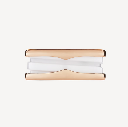 [Kincade Jewelrys]ZERO 1 TWO-BAND LOOPS AND WHITE CERAMIC SPIRAL PINK GOLD RING