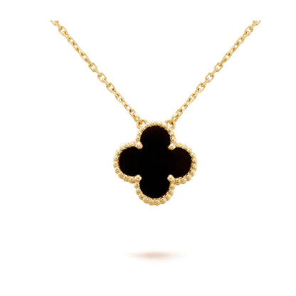 [Kincade Jewelrys]CLOVER 15MM BLACK ONYX SINGLE FLOWER NECKLACE