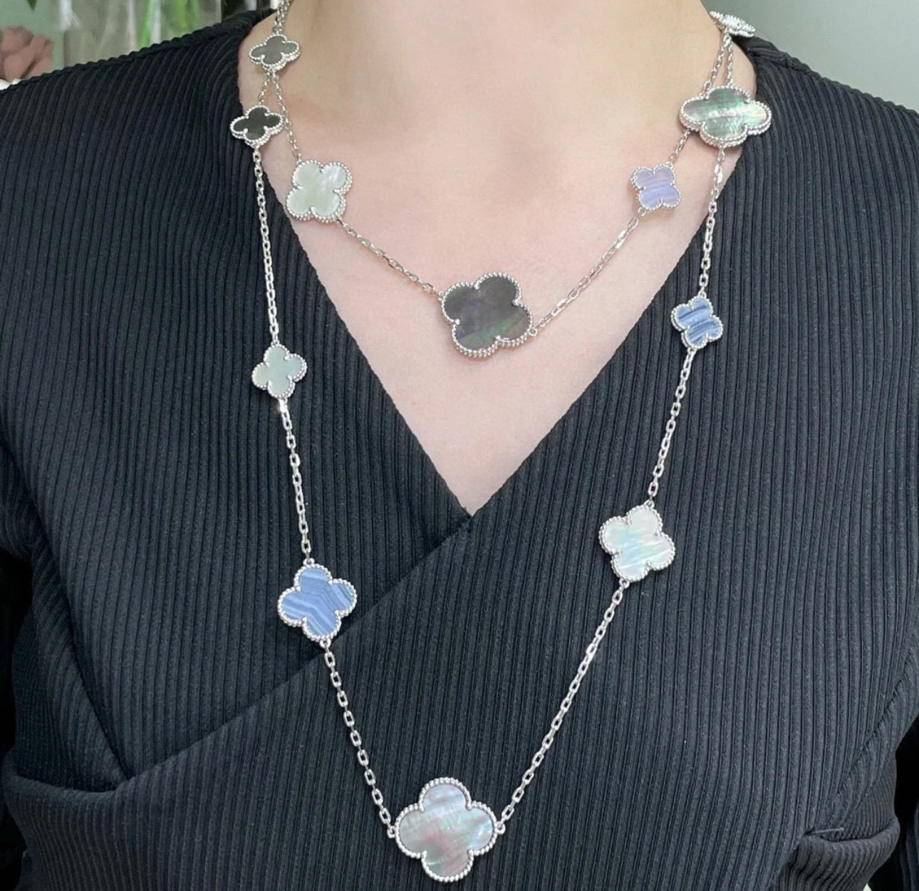 [Kincade Jewelrys]CLOVER 16 MOTIF PURPLE CHALCEDONY GOLD NECKLACE