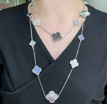 [Kincade Jewelrys]CLOVER 16 MOTIF PURPLE CHALCEDONY GOLD NECKLACE