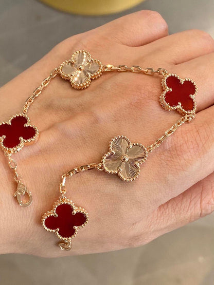 [Kincade Jewelrys]CLOVER  5 MOTIFS CARNELIAN GOLD BRACELET
