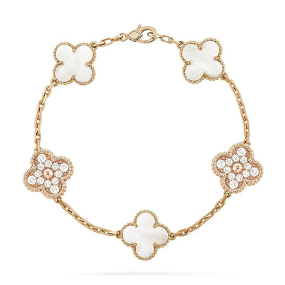 [Kincade Jewelrys]CLOVER BRACELET 5 MOTIF WHITE MOP DIAMOND