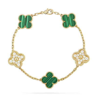 [Kincade Jewelrys]CLOVER  5 MOTIF MALACHITE DIAMOND BRACELET