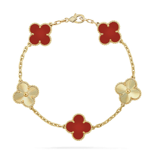 [Kincade Jewelrys]CLOVER  5 MOTIFS CARNELIAN GOLD BRACELET