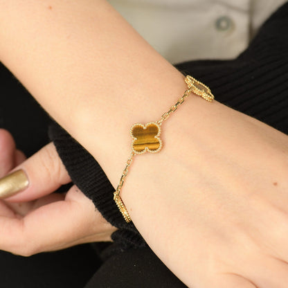 [Kincade Jewelrys]CLOVER  5 MOTIFS TIGER EYE BRACELET