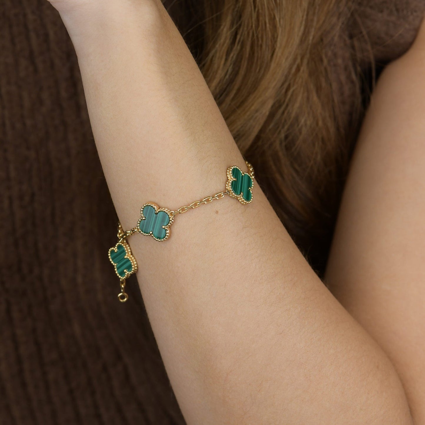 [Kincade Jewelrys]CLOVER 5 MOTIFS MALACHITE BRACELET