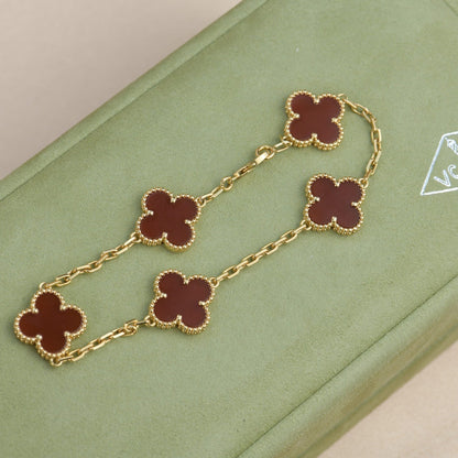 [Kincade Jewelrys]CLOVER 5 MOTIFS RED AGATE  BRACELET