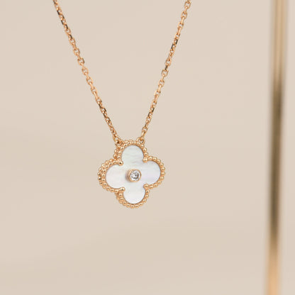 [Kincade Jewelrys]CLOVER 15MM DIAMOND WHITE FRITILLARIA NECKLACE