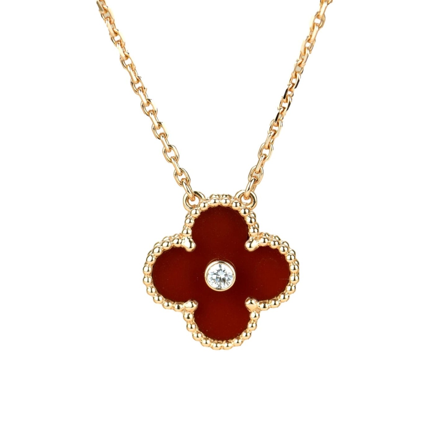 [Kincade Jewelrys]CLOVER 15MM DIAMOND CARNELIAN NECKLACE