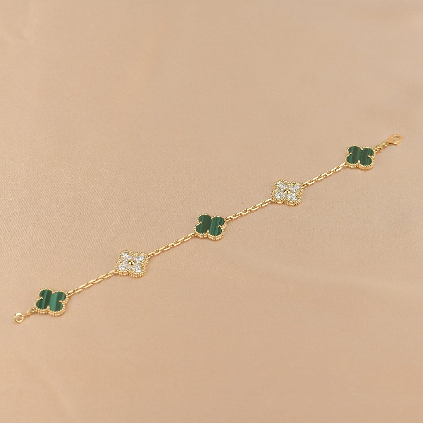 [Kincade Jewelrys]CLOVER  5 MOTIF MALACHITE DIAMOND BRACELET