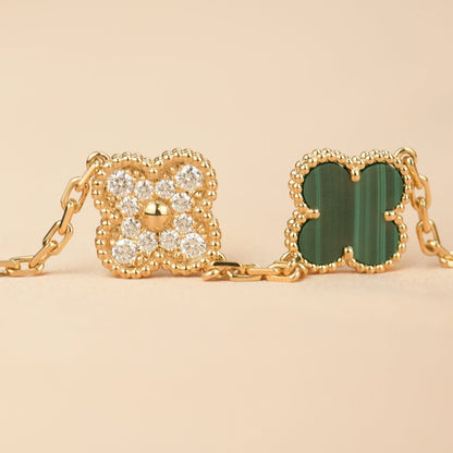 [Kincade Jewelrys]CLOVER  5 MOTIF MALACHITE DIAMOND BRACELET