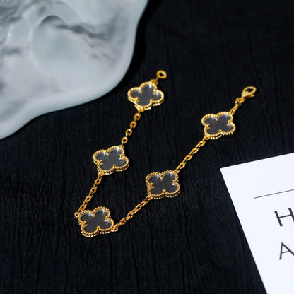 [Kincade Jewelrys]CLOVER 5 MOTIF ROCK CRYSTAL PINK GOLD BRACELET